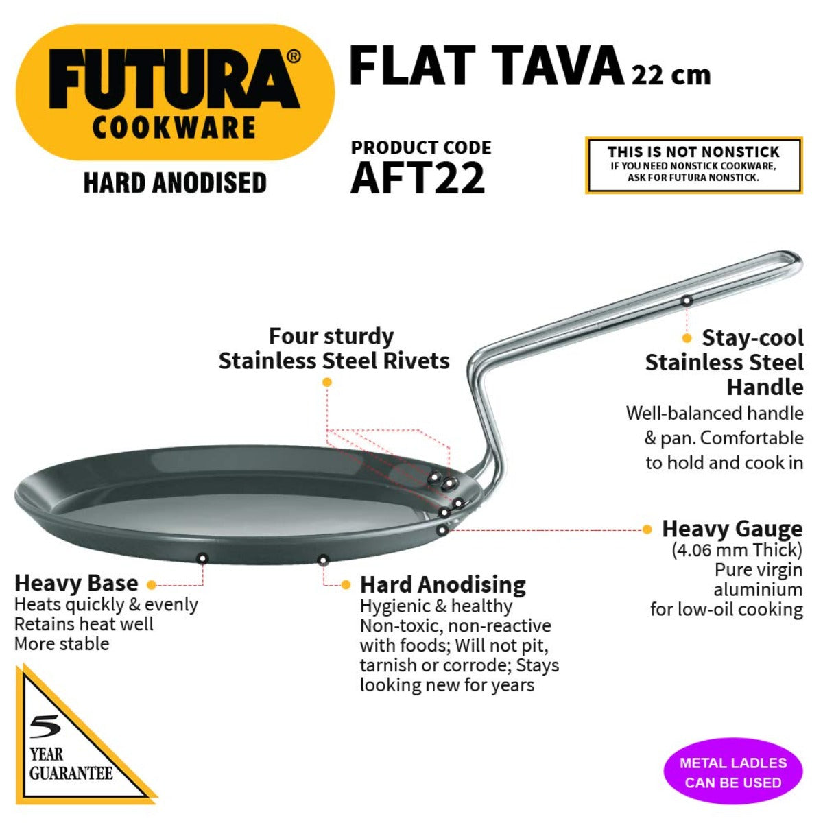 Futura Hard Anodised Flat Tava/Tawa by Hawkins AFT22