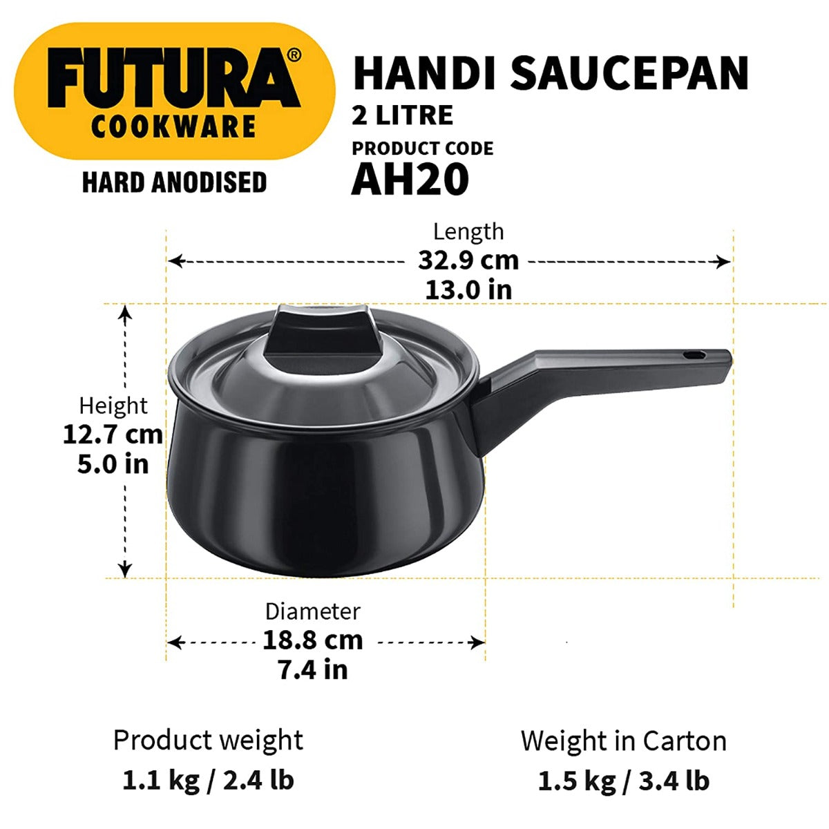 Futura Hard Anodised Handi Saucepan by Hawkins AH20