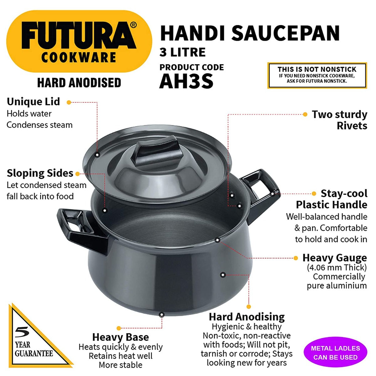 Futura Hard Anodised Handi Saucepan by Hawkins AH3S