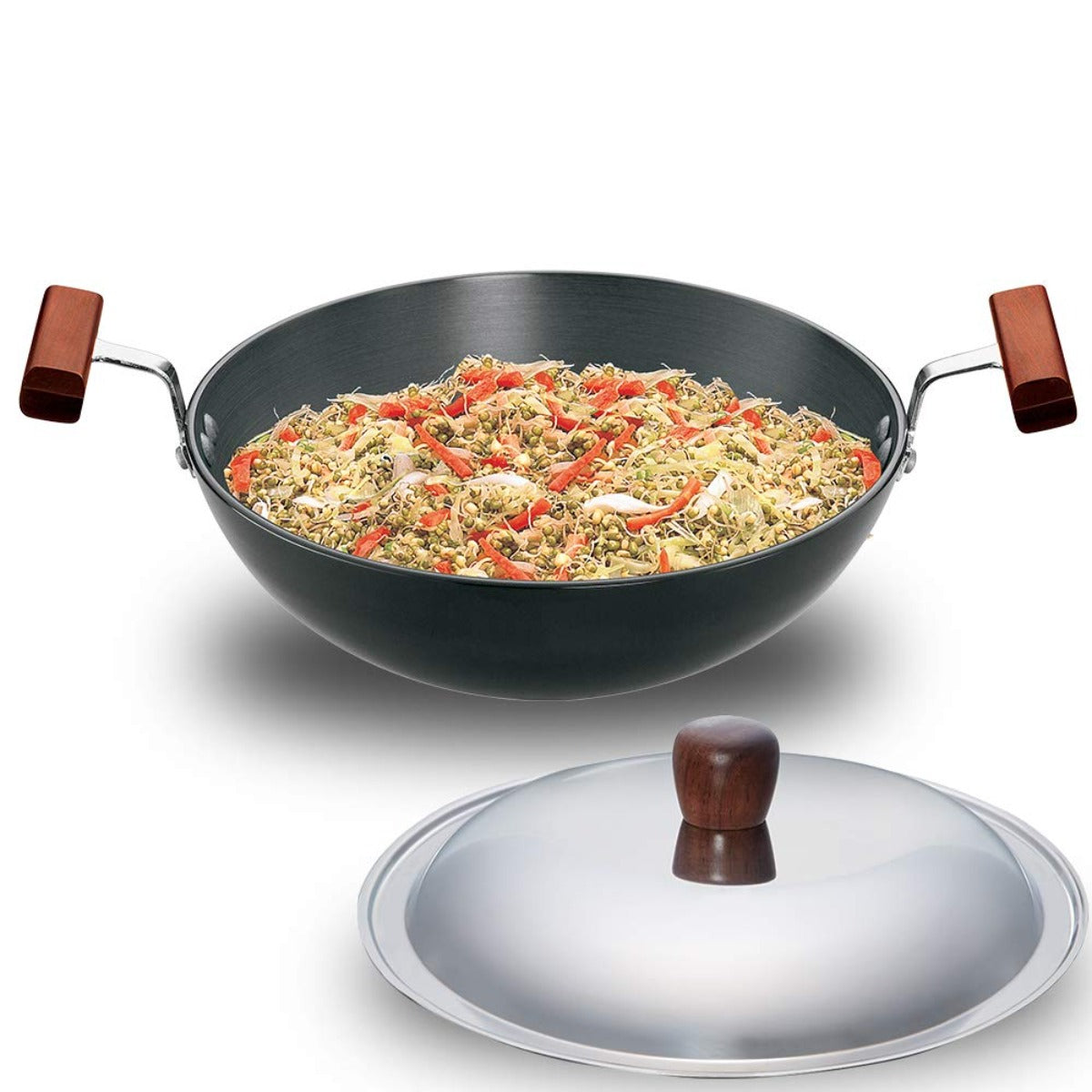 Futura Hard Anodised Deep Fry Pan Wok (Round Bottom) with Stainless Steel Lid by Hawkins AK15S