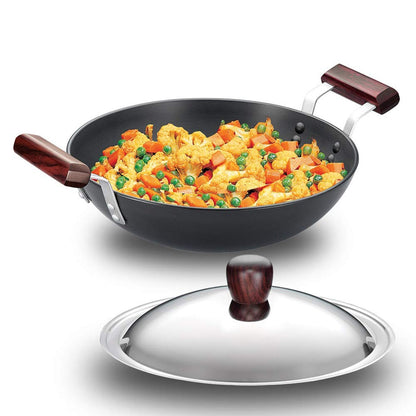 Futura Hard Anodised Deep Fry Pan Wok (Round Bottom) with Stainless Steel Lid by Hawkins AK275S