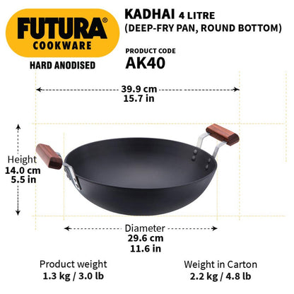 Futura Hard Anodised Deep Fry Wok Pan (Round Bottom) by Hawkins AK40