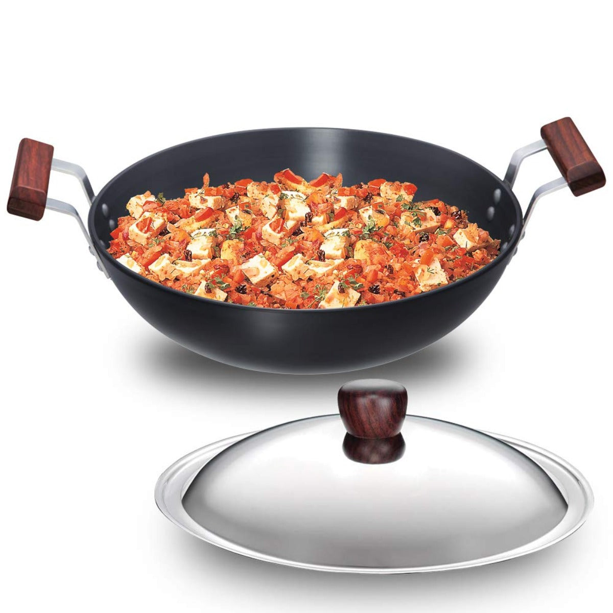 Futura Hard Anodised Deep Fry Pan Wok (Round Bottom) with Stainless Steel Lid by Hawkins AK40S