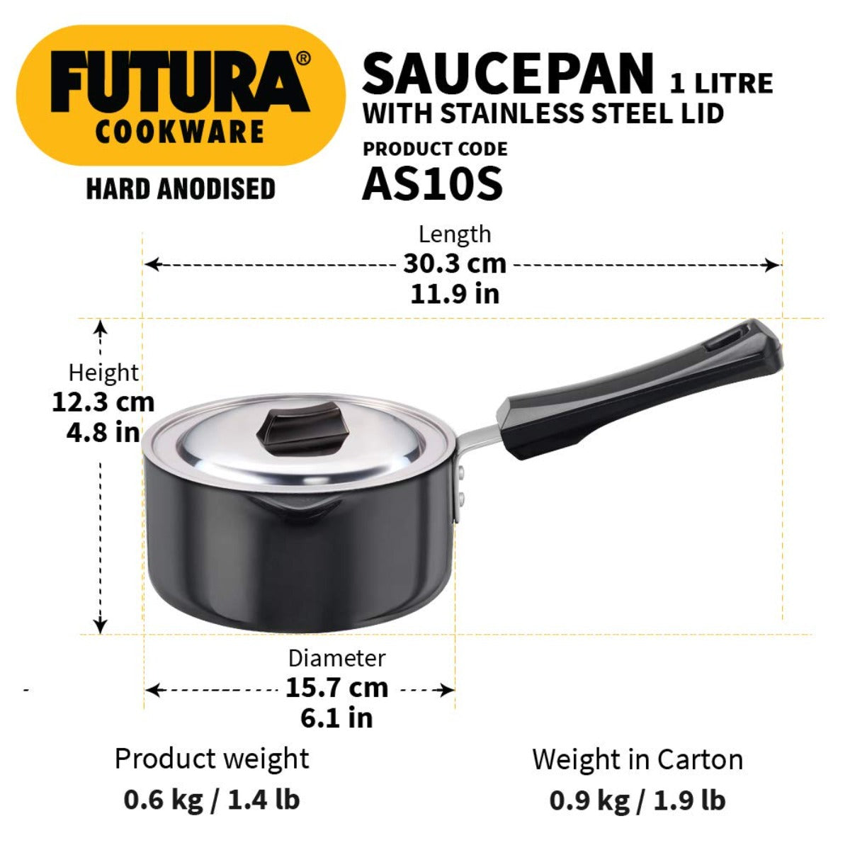 Futura Hard Anodised Ezee-pour Saucepan with SS Lid AS10S By Hawkins