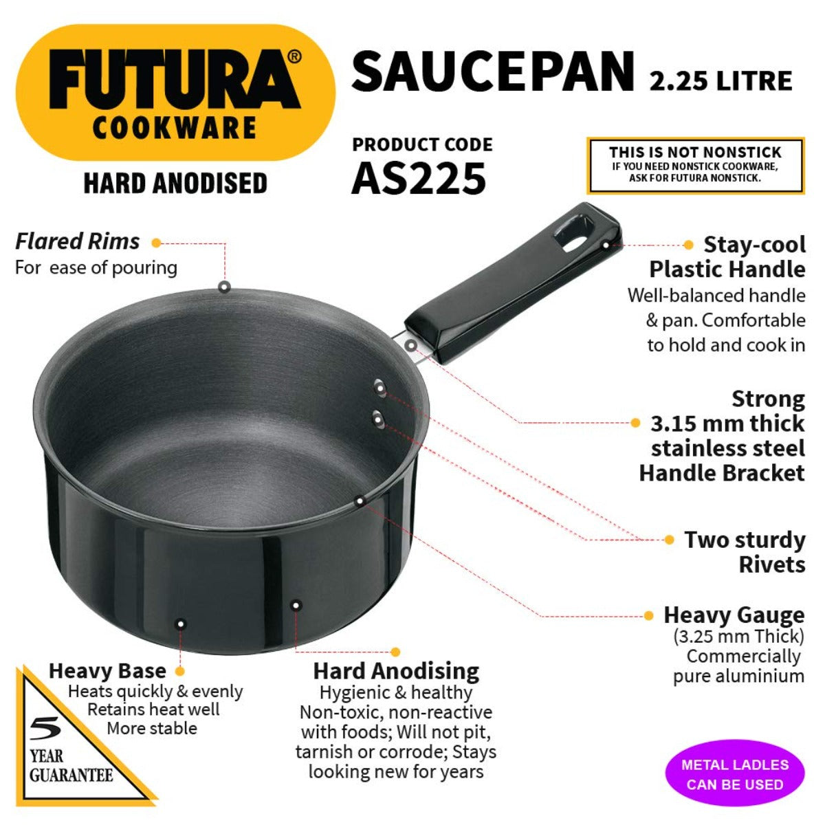 Futura Hard Anodised Ezee-pour Saucepan AS225 By Hawkins