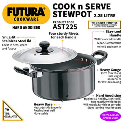 Futura Hard Anodised Cook-n-Serve Stewpot With Stainless Steel Lid(AST225)