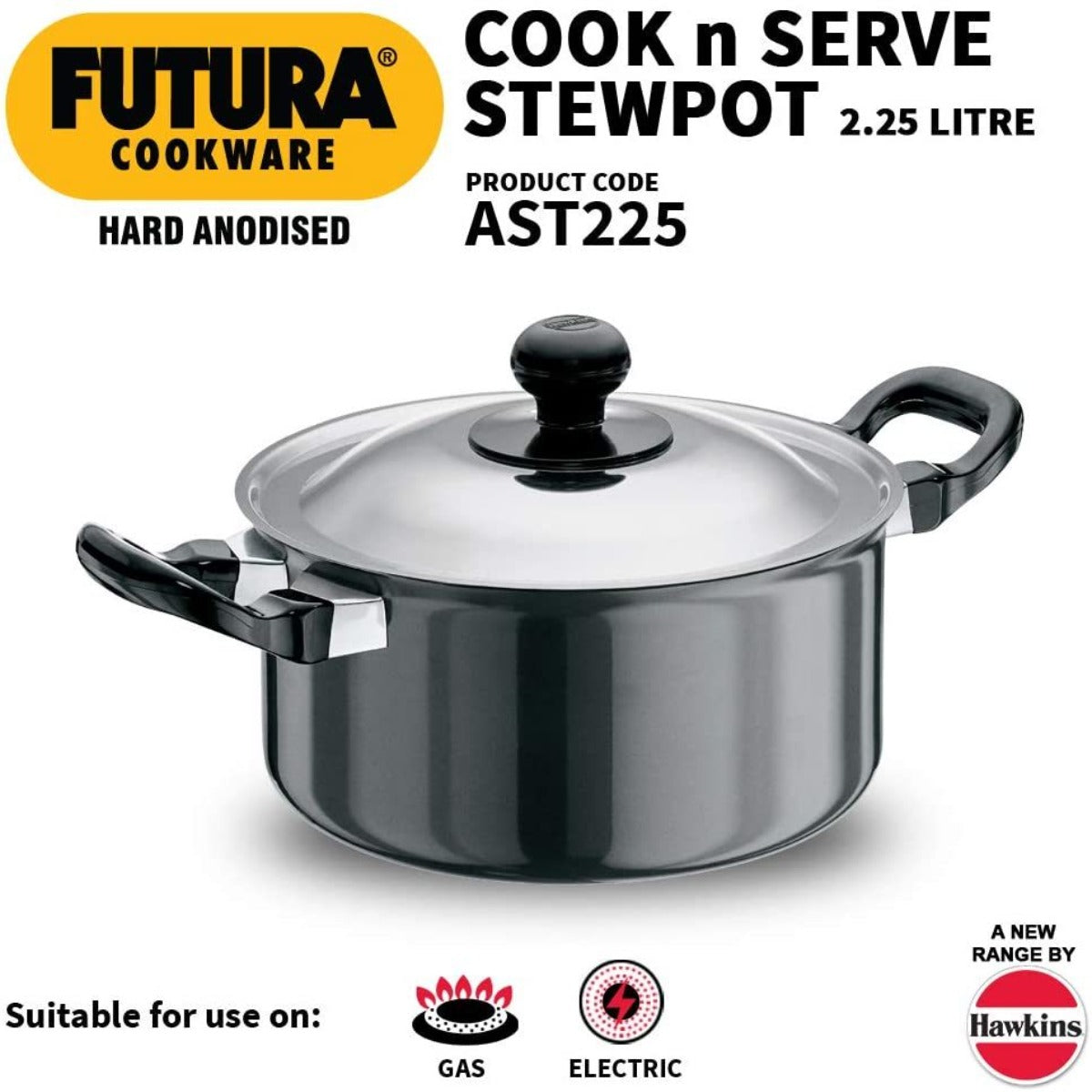 Futura Hard Anodised Cook-n-Serve Stewpot With Stainless Steel Lid(AST225)