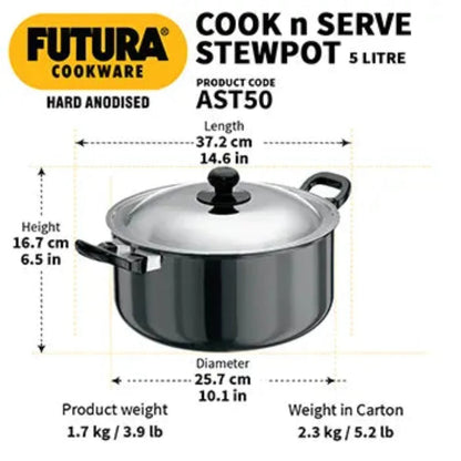 Futura Hard Anodised Cook-n-Serve Stewpot With Stainless Steel Lid(AST50)