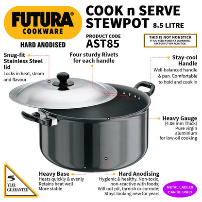 Futura Hard Anodised Cook-n-Serve Stewpot With Stainless Steel Lid(AST85)