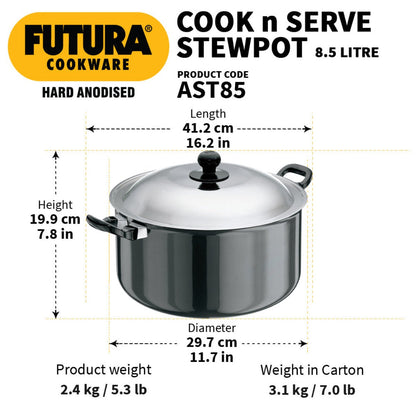 Futura Hard Anodised Cook-n-Serve Stewpot With Stainless Steel Lid(AST85)