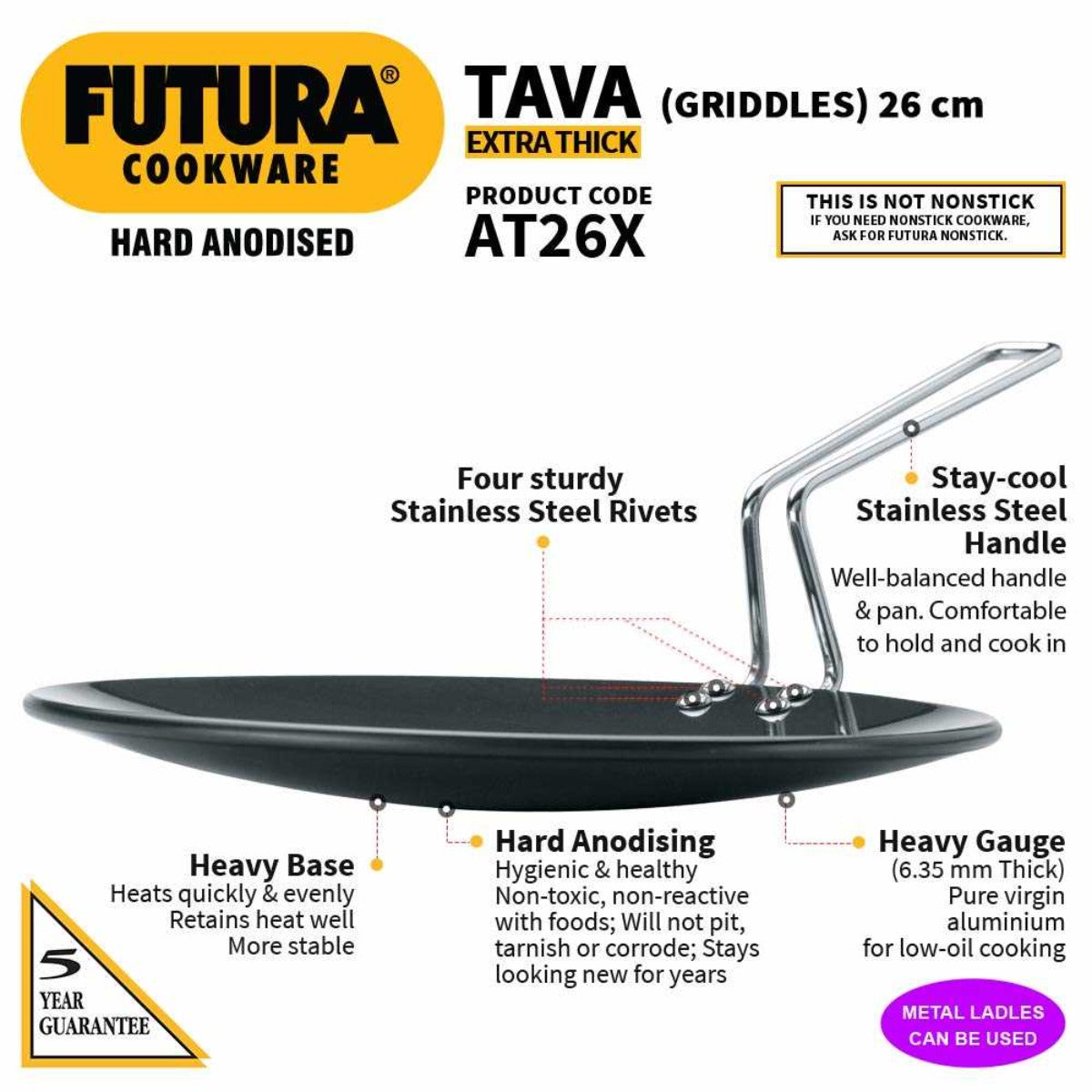 Futura Hard Anodised Tava/Tawa (Griddles) by Hawkins AT26X