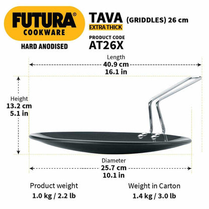 Futura Hard Anodised Tava/Tawa (Griddles) by Hawkins AT26X