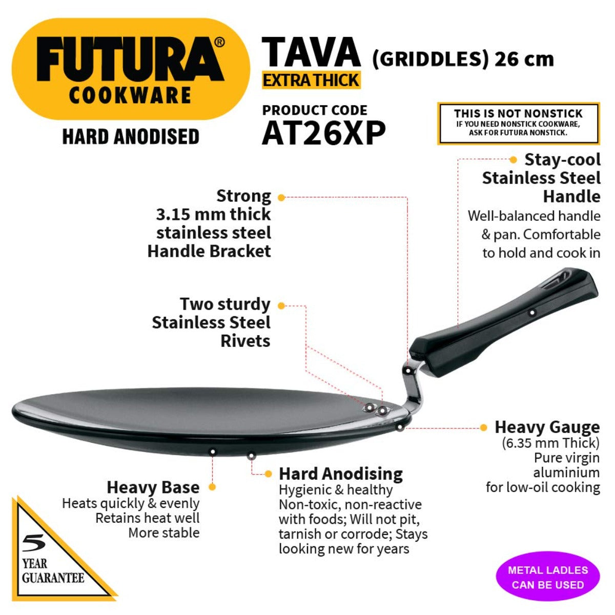 Futura Hard Anodised Tava/Tawa (Griddles) by Hawkins AT26XP