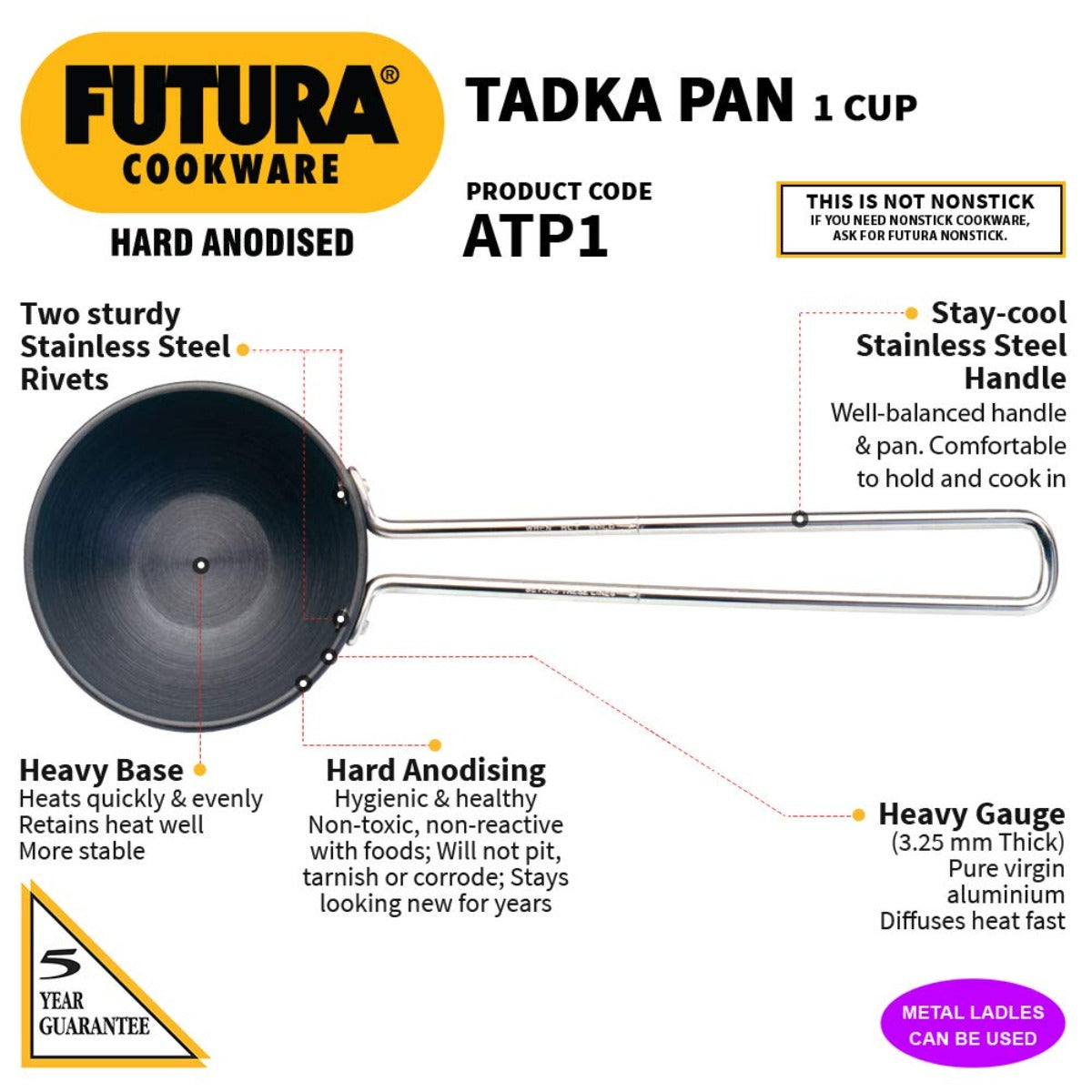 Futura Hard Anodised 1 Cup Tadka Pan/Spice Heating Pan By Hawkins ATP1