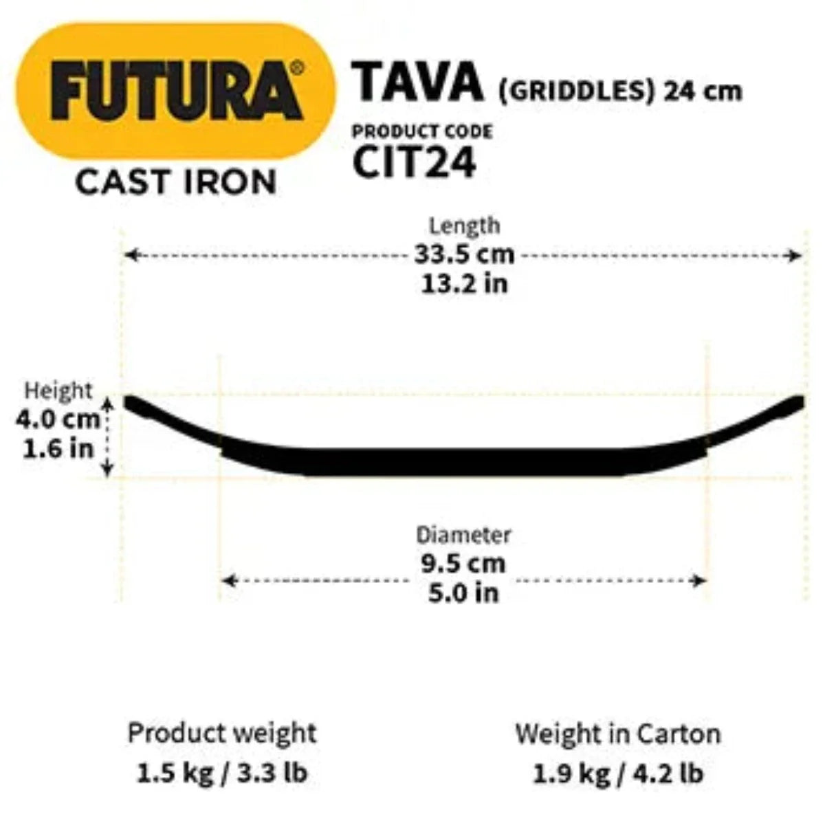 Futura 24 cm Cast Iron Tava/Tawa by Hawkins