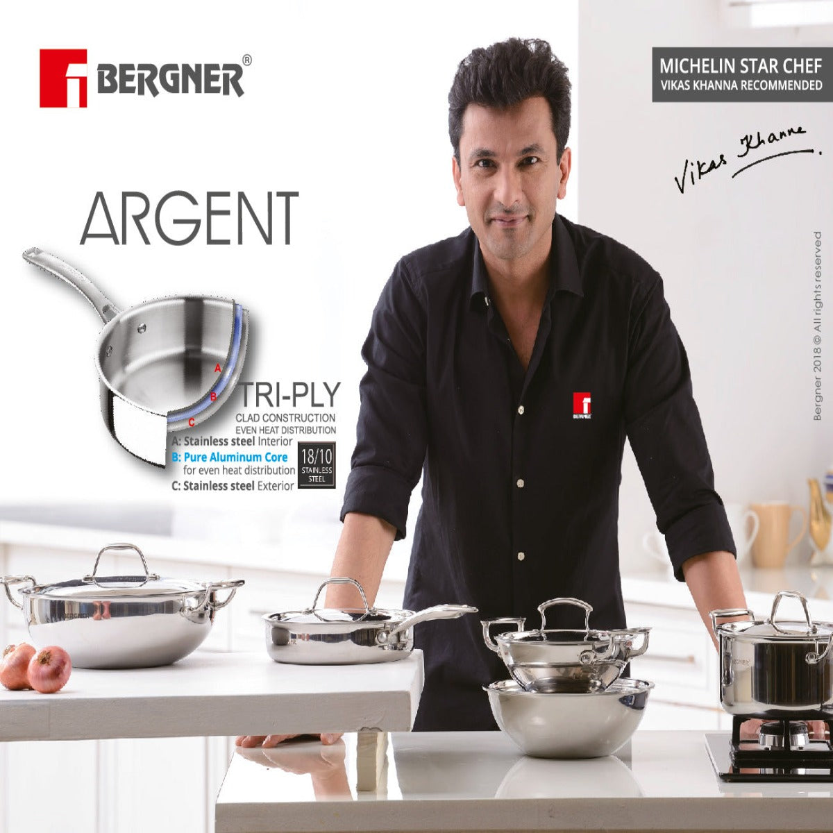 Bergner Argent Triply Stainless Steel Saucepan