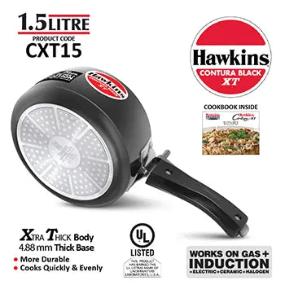 Hawkins Contura Black XT Hard Anodised Pressure Cooker | Induction Compatible