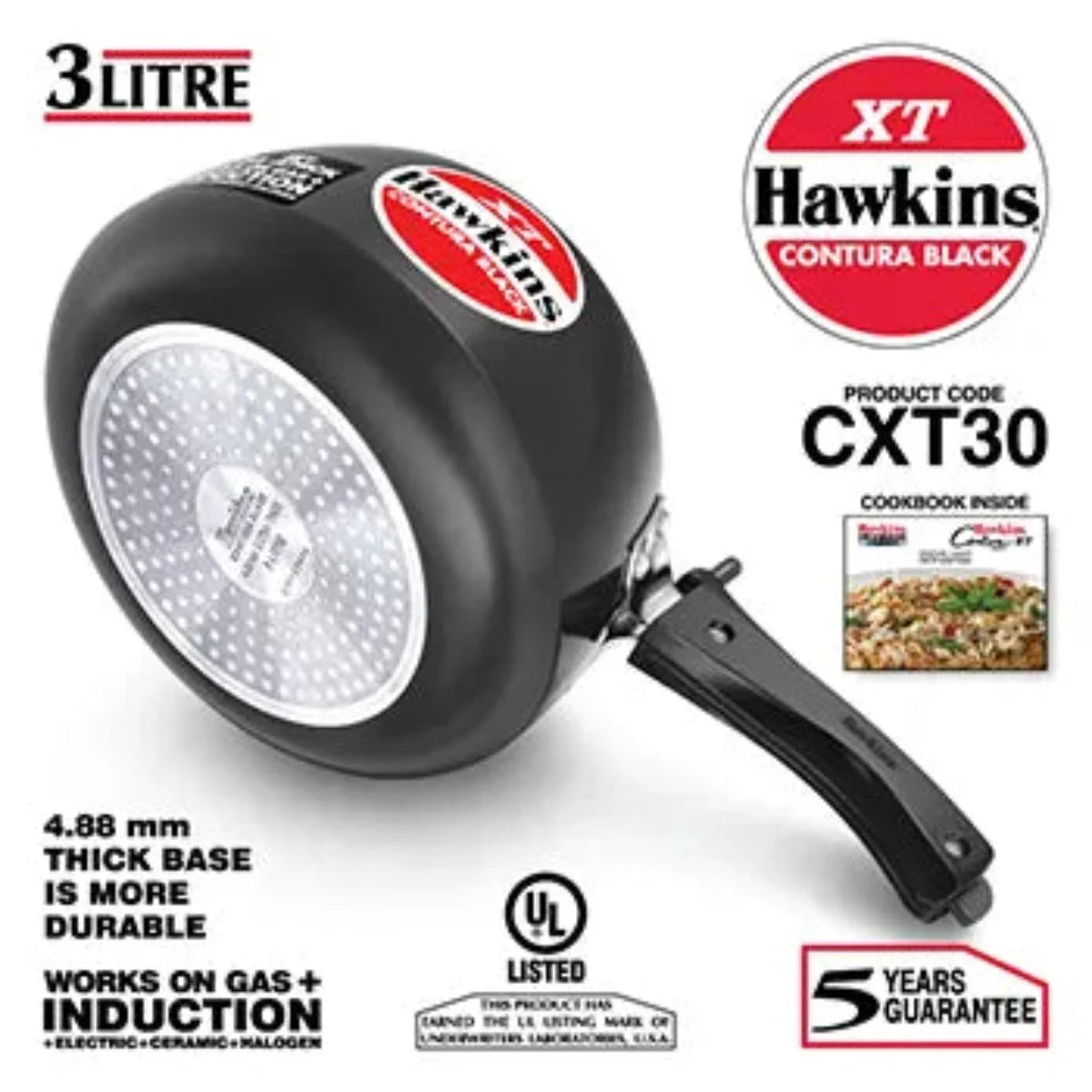 Hawkins Contura Black XT Hard Anodised Pressure Cooker | Induction Compatible