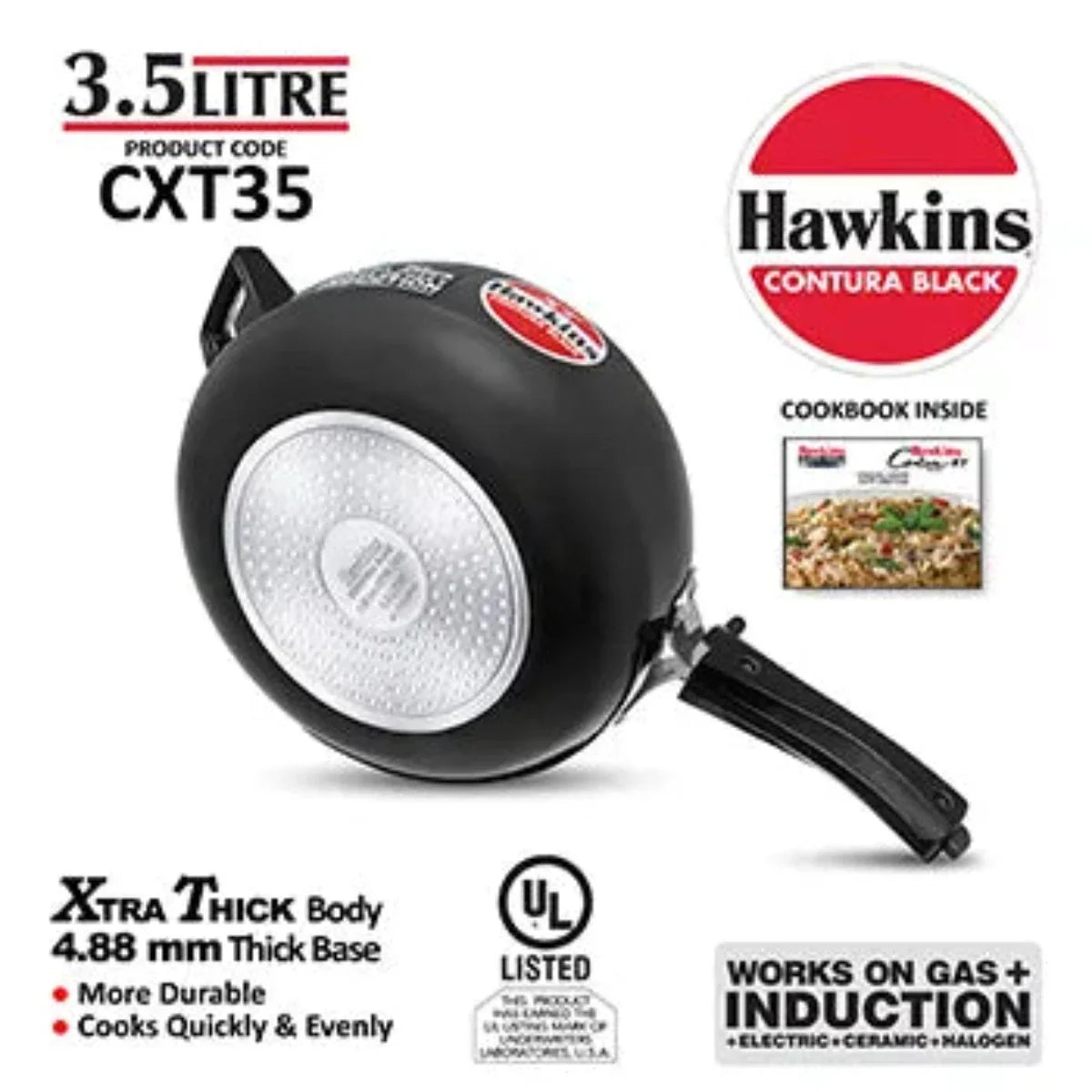 Hawkins Contura Black XT Hard Anodised Pressure Cooker | Induction Compatible