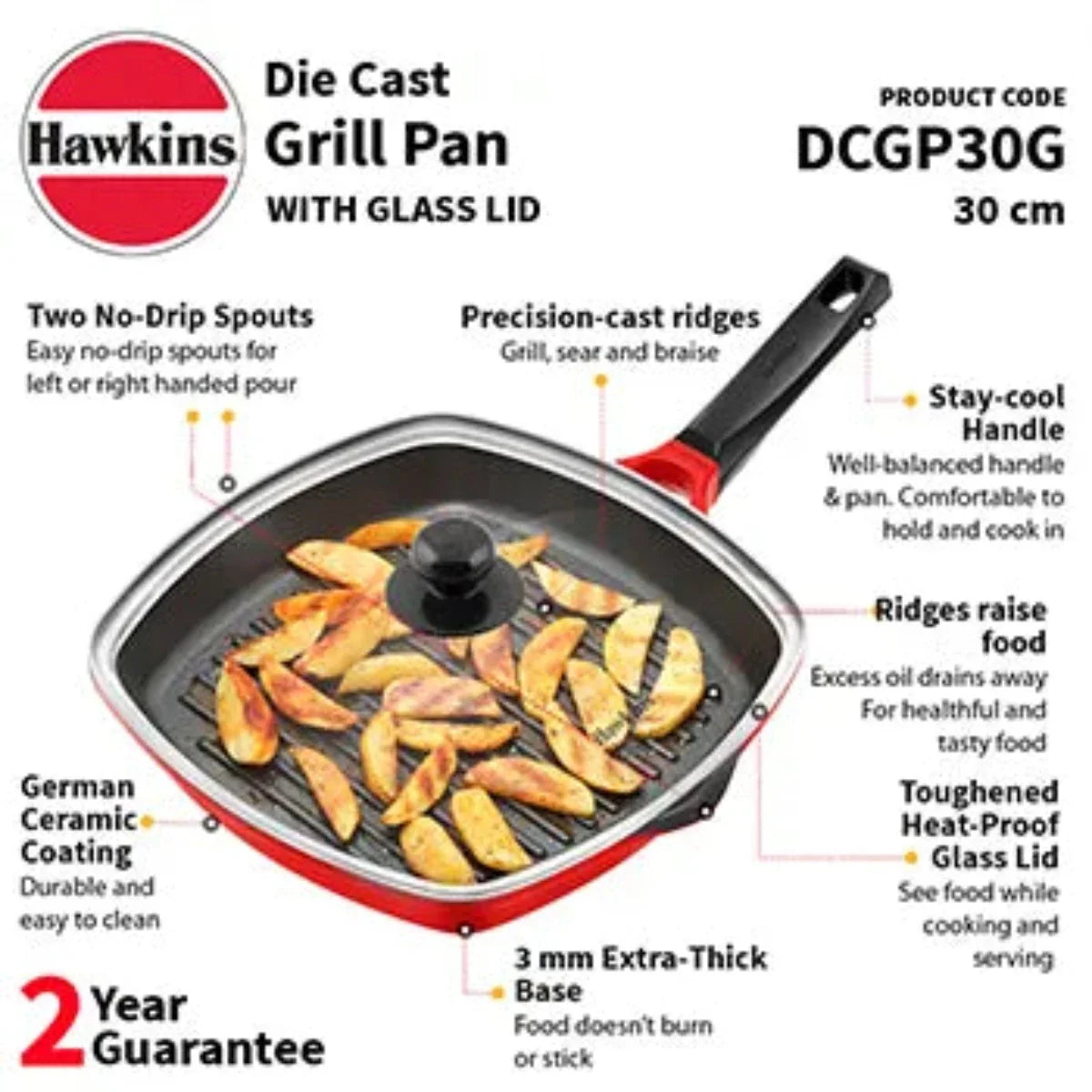 Hawkins Die Cast Nonstick Grill Pan | Red & Black