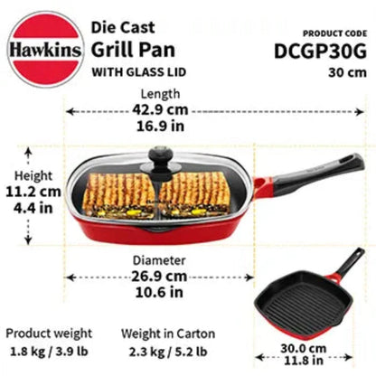 Hawkins Die Cast Nonstick Grill Pan | Red & Black