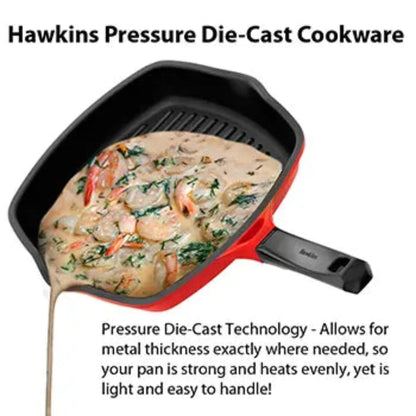 Hawkins Die Cast Nonstick Grill Pan | Red & Black