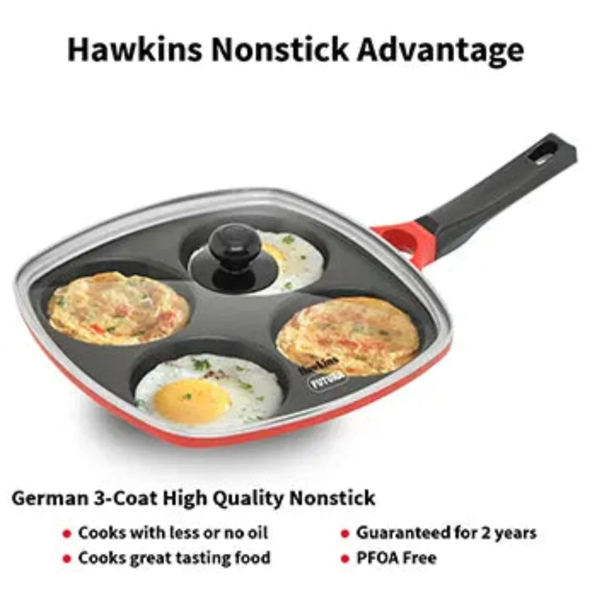 Hawkins 30 cm Die-Cast Multi Snack Pan with Glass Lid (DCMS30G)| Red & Black