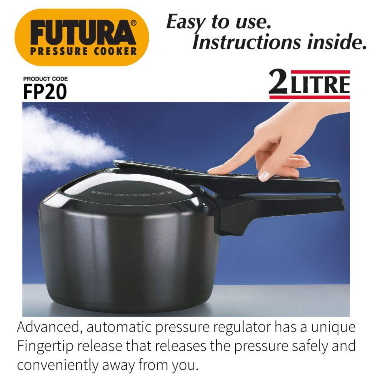 Futura 2 Ltr Hard Anodised Pressure Cooker FP20 By Hawkins