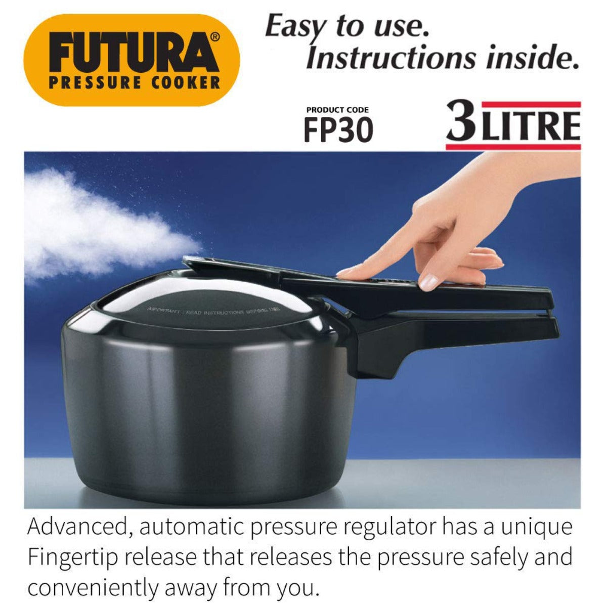 Futura 3 Ltr Hard Anodised Pressure Cooker FP30 By Hawkins