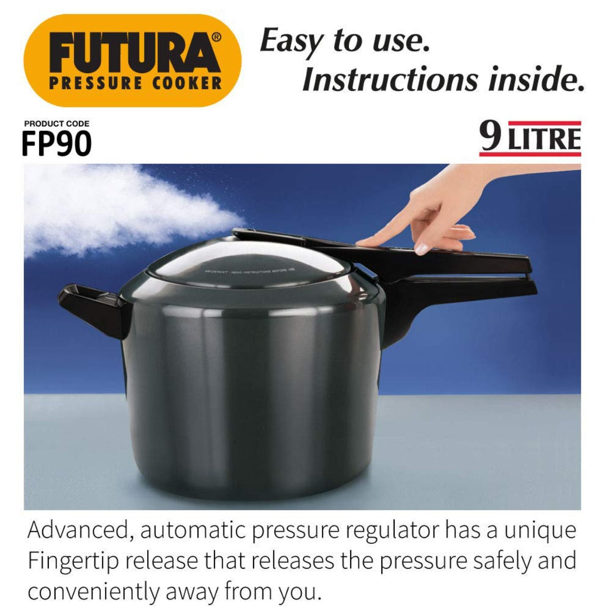 Futura 9 Ltr Jumbo Hard Anodised Pressure Cooker FP90 By Hawkins