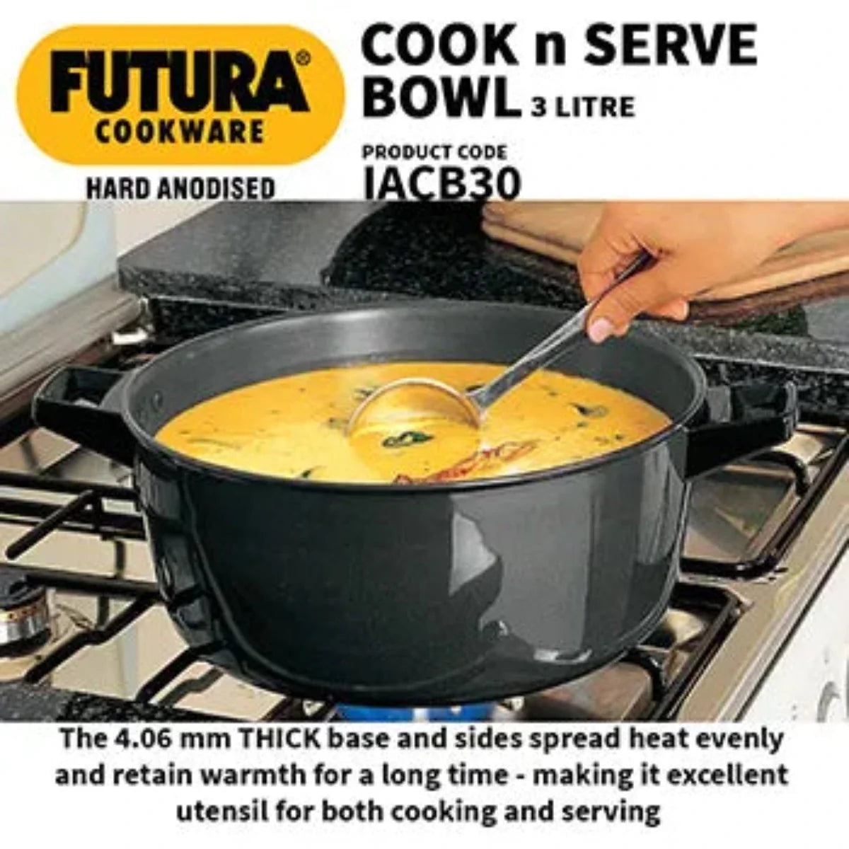 Futura Hard Anodised 3 Ltr Cook n Serve Bowl Induction Base by Hawkins(IACB30)