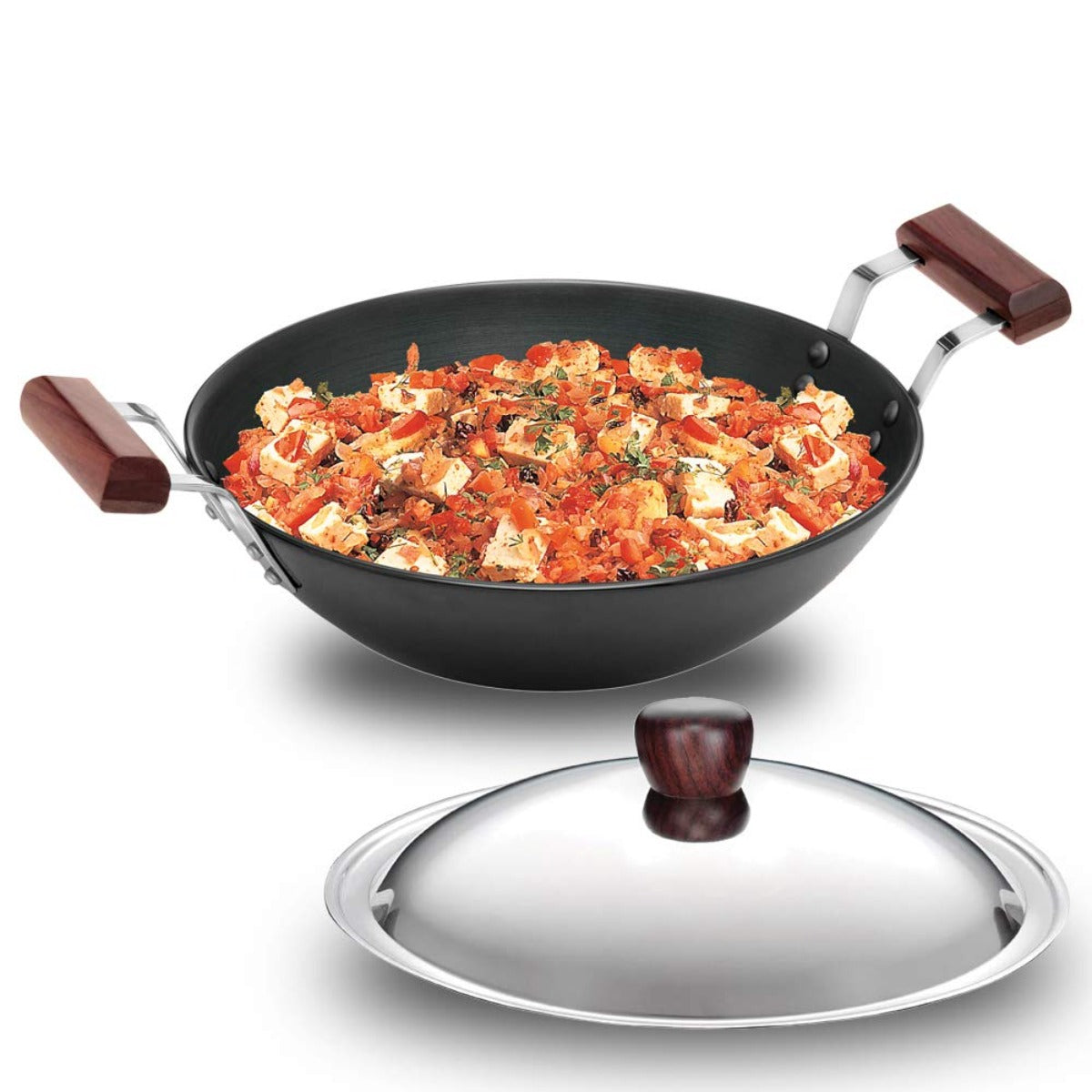 Futura Hard Anodised Induction Friendly Deep Fry Pan/Wok With SS Lid (IAD25S)