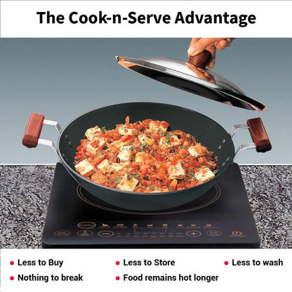 Futura Hard Anodised Induction Friendly Deep Fry Pan/Wok With SS Lid