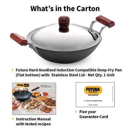 Futura Hard Anodised Induction Friendly Deep Fry Pan/Wok With SS Lid