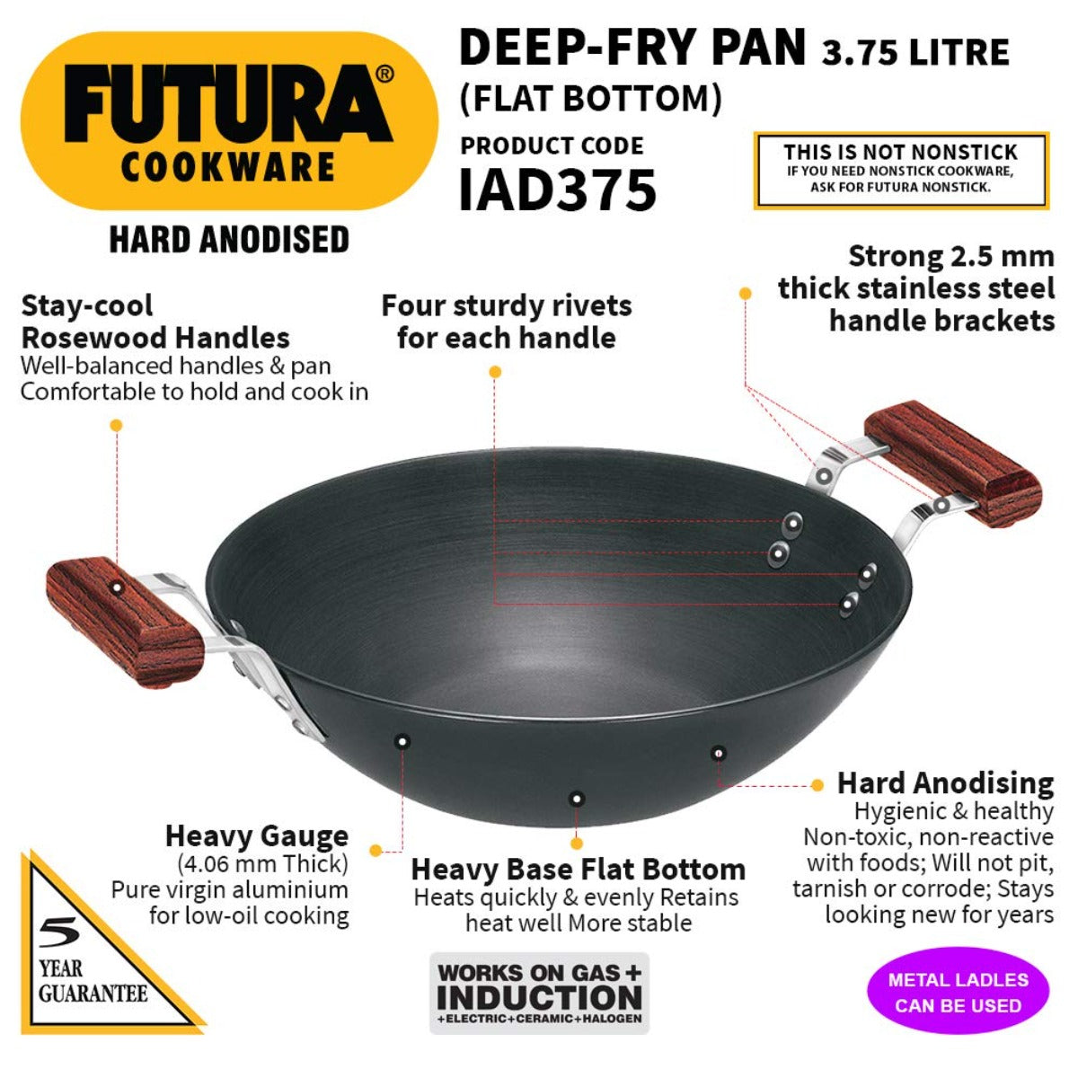 Futura Hard Anodised Deep-Fry Pan Wok Induction Friendly by Hawkins IAD375