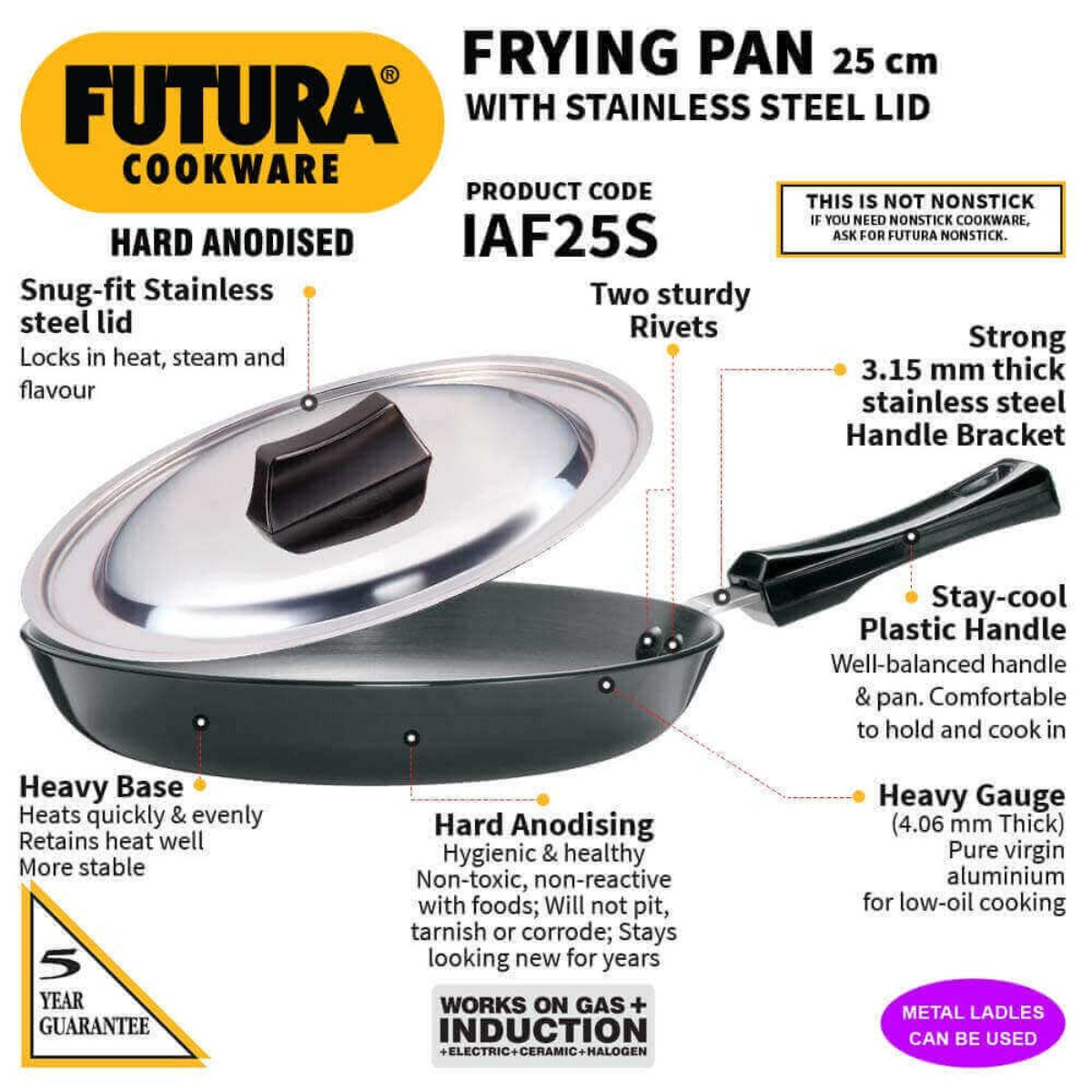 Futura Hard Anodised 24 cm Induction Friendly Frying Pan By Hawkins IAF24S