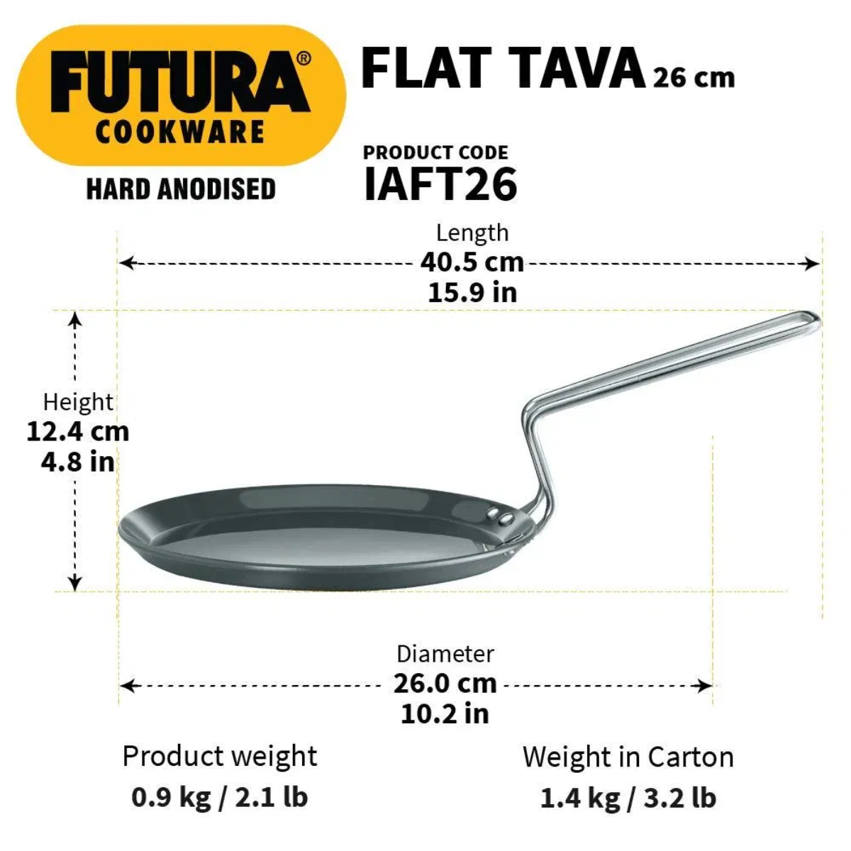 Futura Hard Anodised 26cm Induction Friendly Flat Tava by Hawkins IAFT26