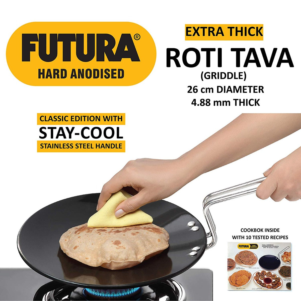 Futura Hard Anodised Roti Tava 26cm 4.88 mm Induction Base By Hawkins IART26