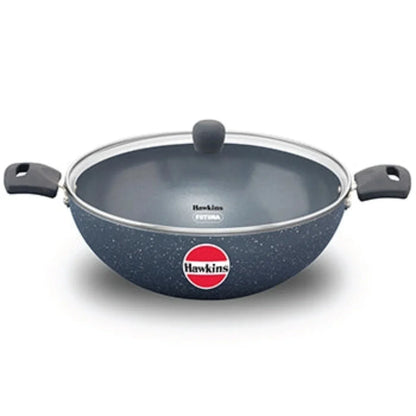 Hawkins Ceramic Nonstick Deep Kadhai with Glass Lid | Induction Compatible