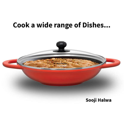 Hawkins Die Cast Non Stick 3 Ltr Shallow Kadhai/WokWith Glass Lid (IDCSK3G)