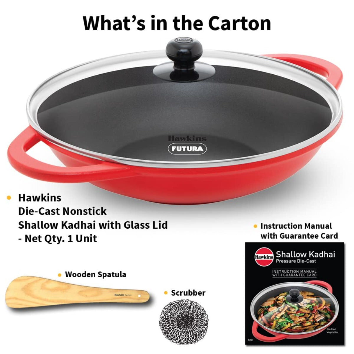 Hawkins Die Cast Non Stick 3 Ltr Shallow Kadhai/WokWith Glass Lid (IDCSK3G)