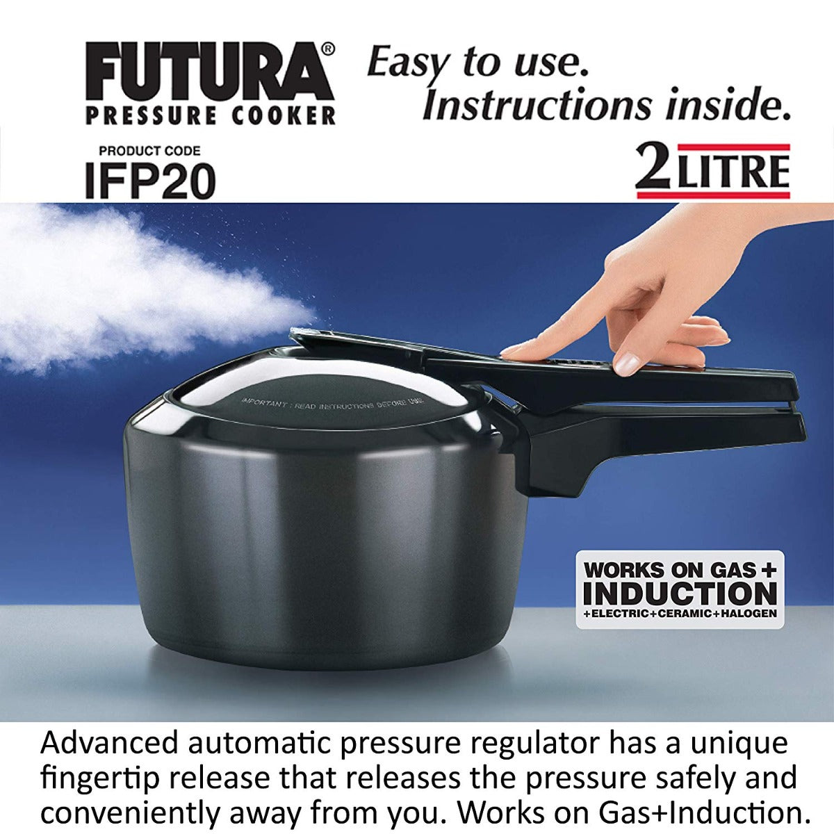 Futura Hard Anodised Induction Base Pressure Cooker By Hawkins IFP20 2Ltr.