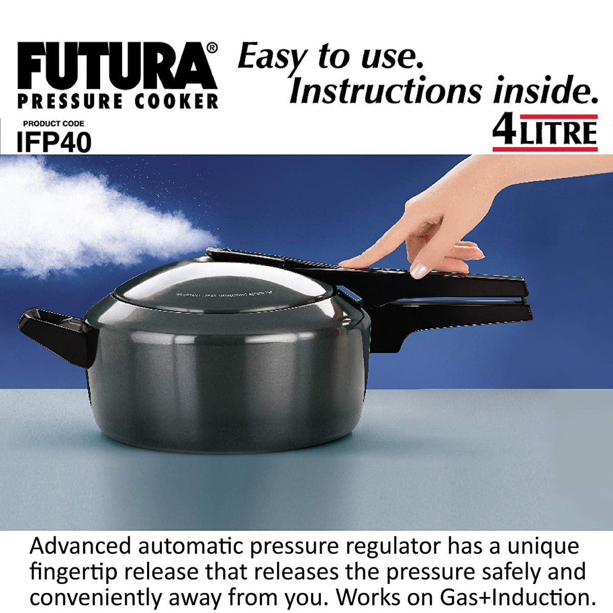 Futura 4 Ltr Hard Anodised Induction Base Pressure Cooker IFP40 By Hawkins