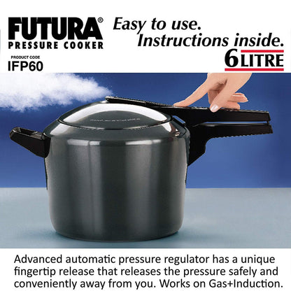 Futura 6 Ltr Hard Anodised Induction Base Pressure Cooker IFP60 By Hawkins