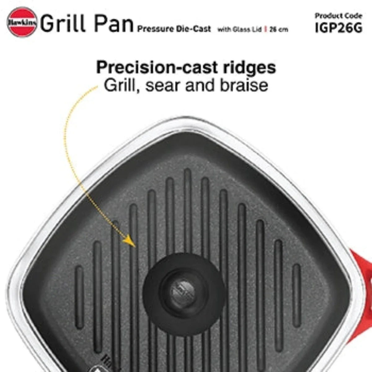 Hawkins Die Cast Nonstick Grill Pan | Red & Black