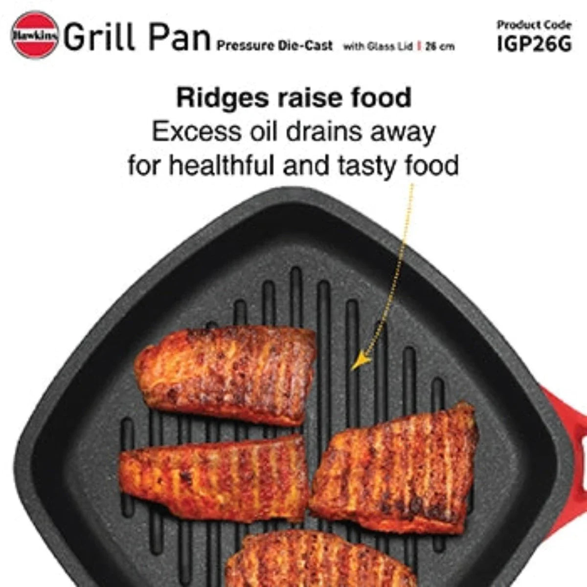 Hawkins Die Cast Nonstick Grill Pan | Red & Black