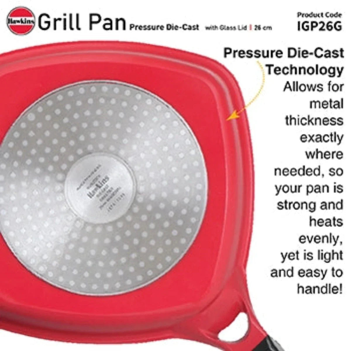 Hawkins Die Cast Nonstick Grill Pan | Red & Black