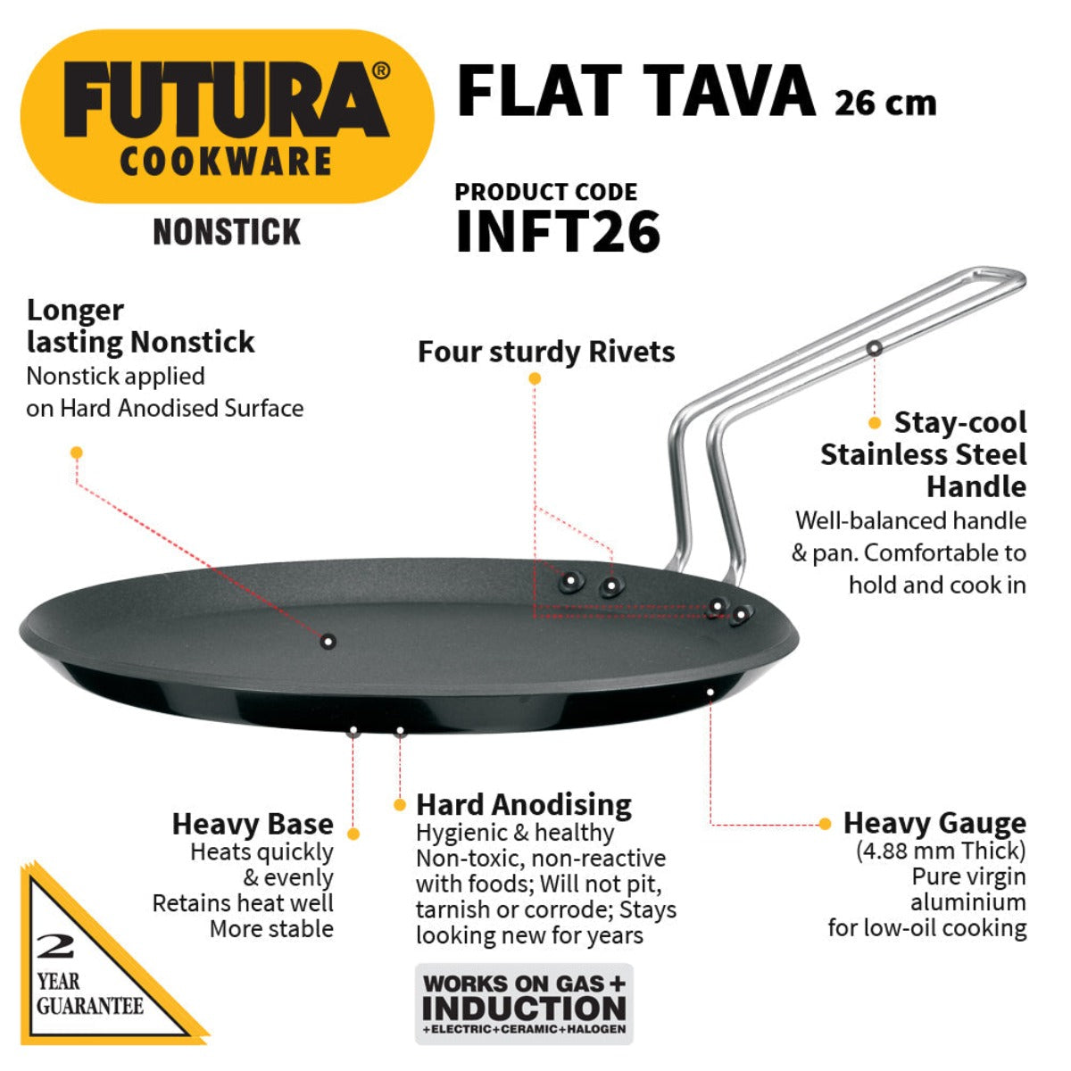 Futura Nonstick Induction Friendly Flat Tava/Tawa by Hawkins