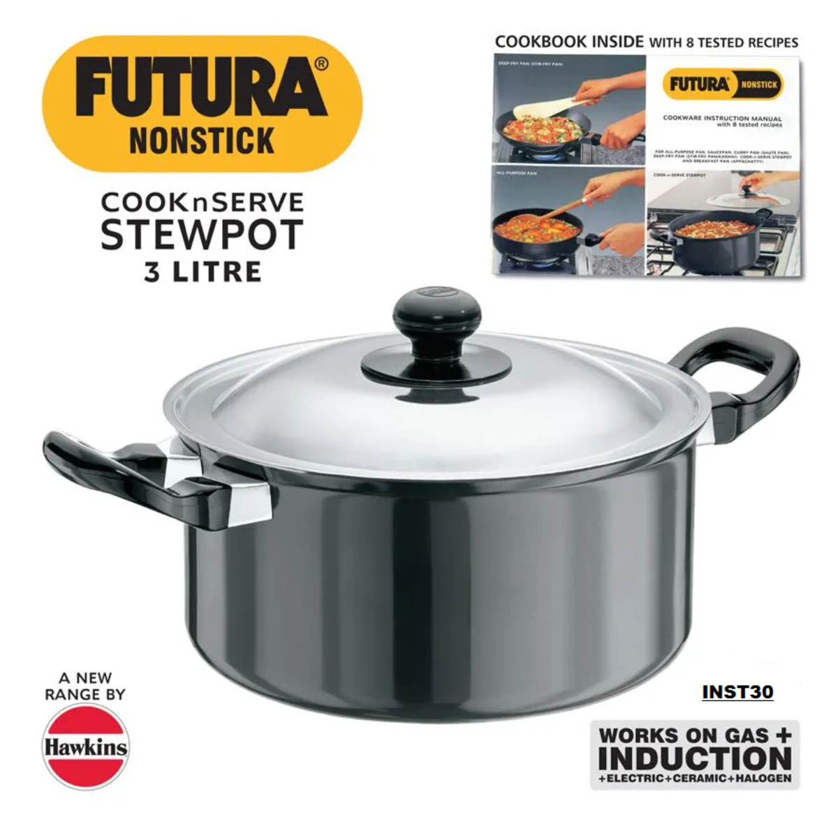 Futura Nonstick Cook n Serve Stewpot 3 L With SS Lid Induction Friendly INST30