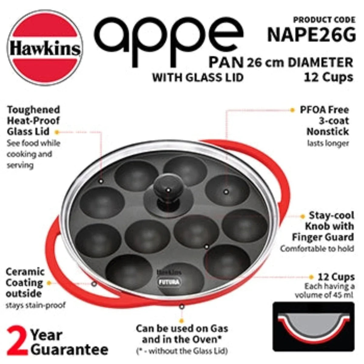 Hawkins Appe Pan with Glass Lid, Red